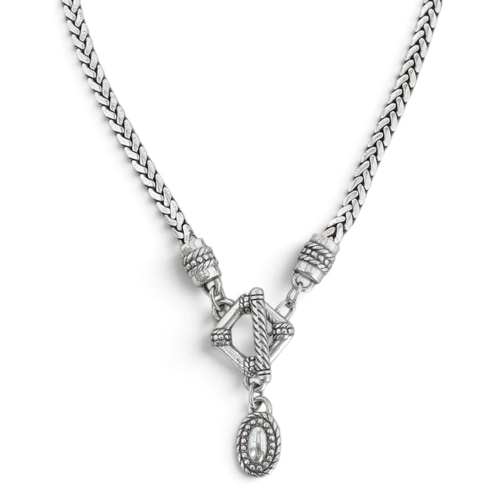 Vintage Brighton Silver Plated Toggle Necklace Teardrop Pendant Accent 16"